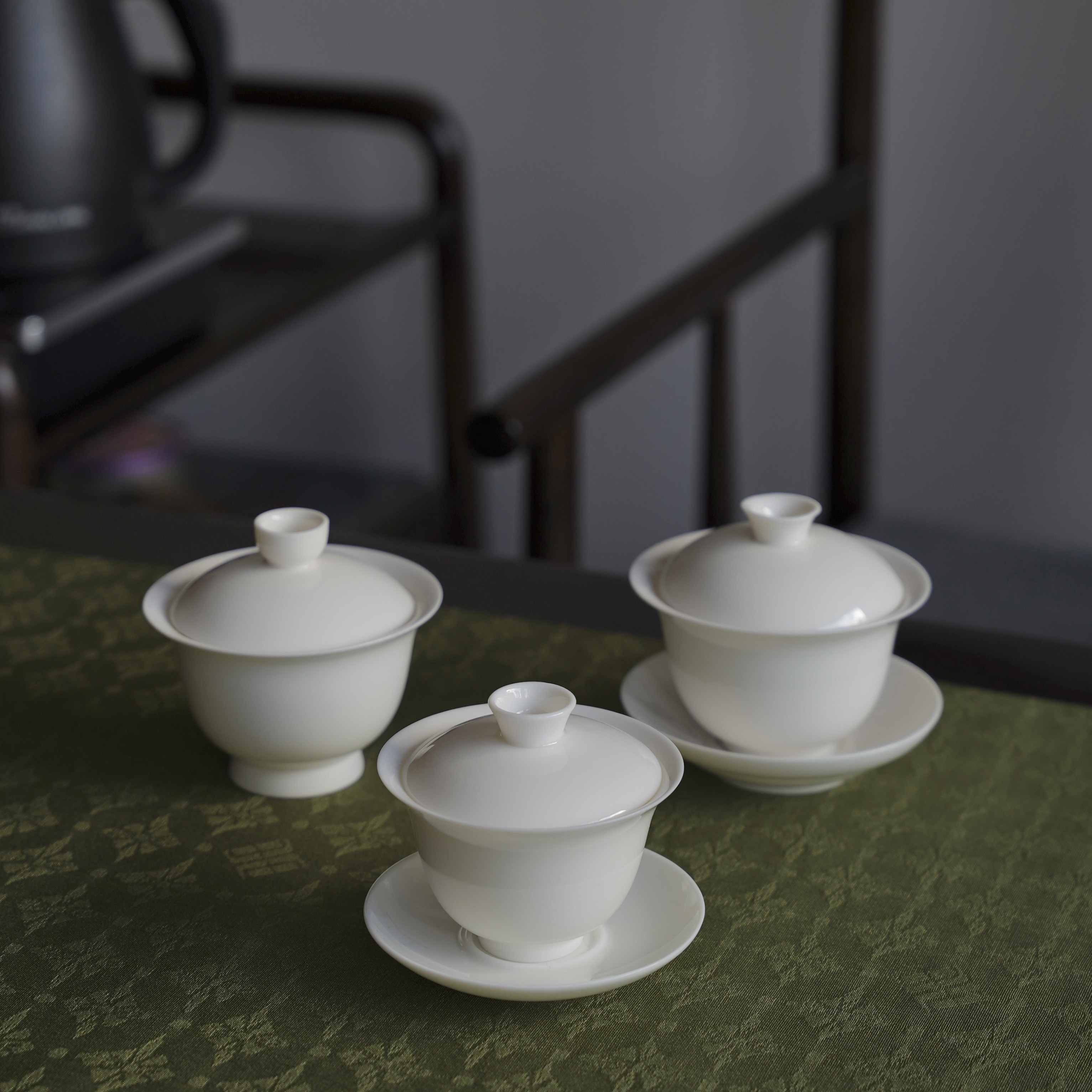 白瓷二才高足盖碗薄胎泡茶碗大号盖杯功夫茶杯简约陶瓷防烫纯白