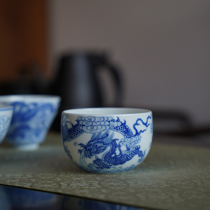 景德镇陶瓷纯手工青花瓷高档手绘龙纹大号主人杯仿古大容量茶杯