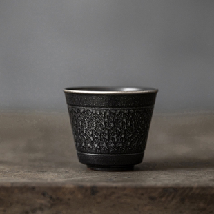 银斑釉茶杯功夫茶具泡茶杯简约纯手工跳刀纹陶瓷主人杯复古描银杯