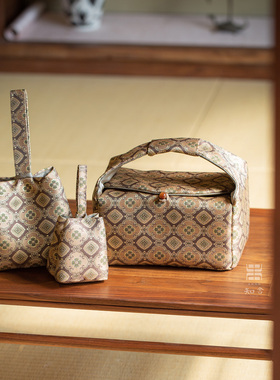 安平如意杯袋 壶袋 旅行包新中式复古宫廷风手工加棉防震收纳包