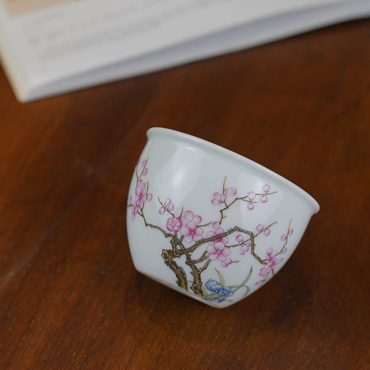 景德镇茶具纯手工陶瓷个人主人杯功夫茶杯粉彩手绘梅花大号