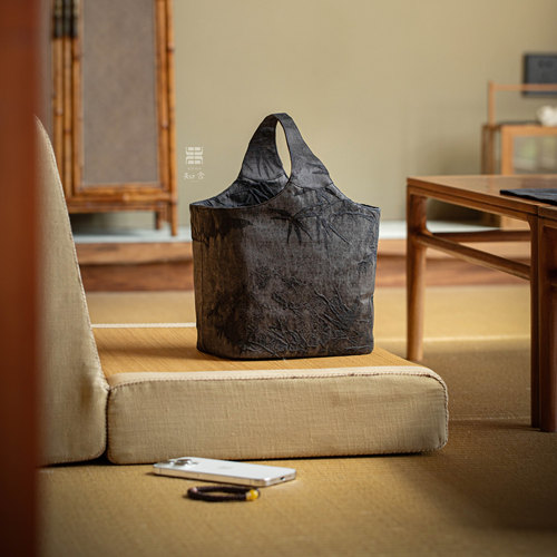 知舍·香云纱墨竹提篮茶事包 茶具收纳新中式复古布袋