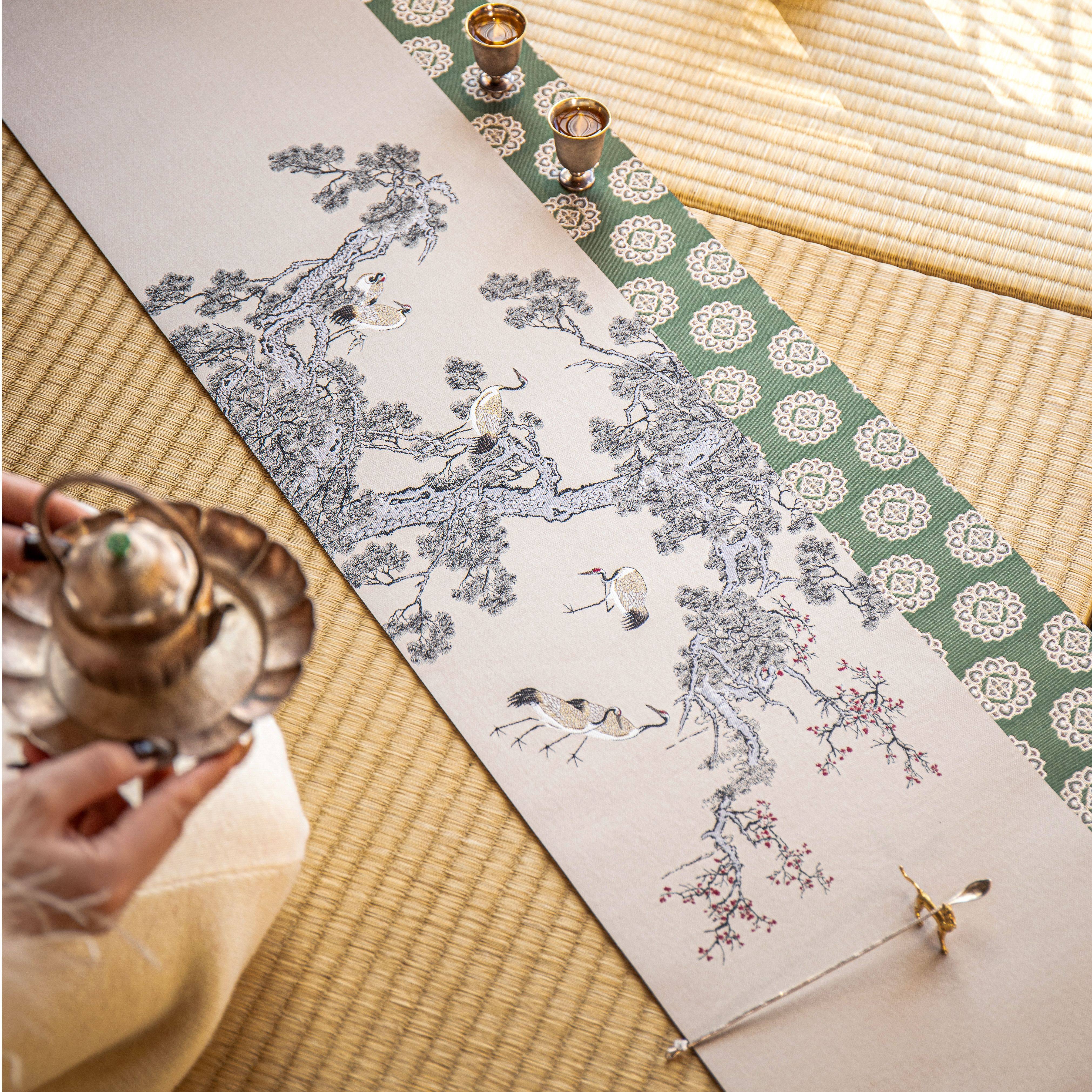 知舍·思无邪松鹤图茶席套组复古新中式 轻奢高端 双面桌旗,居家布艺,茶席,淘宝优惠券,粉丝福利购,淘宝优惠卷