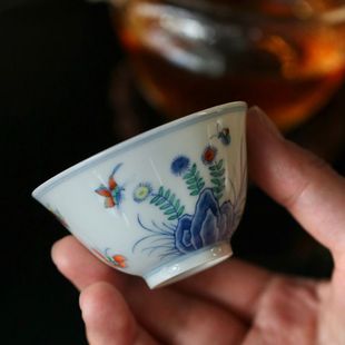 景德镇全手工手绘仿古斗彩三秋杯高档陶瓷主人杯品茗杯主人杯单杯
