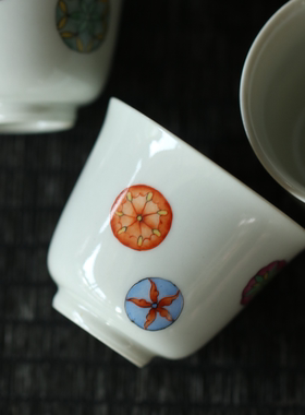 景德镇全手工绘皮球花套杯仿古釉上彩陶瓷品茗杯客杯功夫茶具