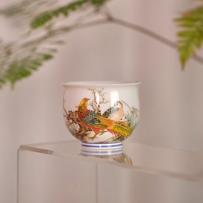 景德镇全手工陶瓷釉下彩五彩锦鸡大容量主人杯炉式杯白茶普洱杯