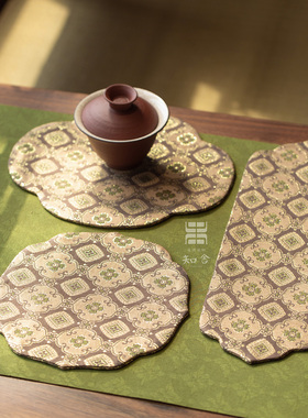 知舍出品安平如意壶承 新中式复古宫廷风隔热手工双层茶桌垫原创