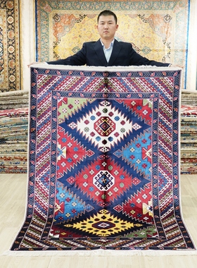 天匠美式复古客厅地毯别墅卧室真丝地毯手工地毯122x183cm