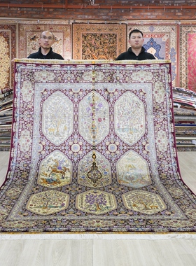 天匠手工真丝地毯高端波斯红色地毯客厅中古风地毯地毯180x270cm