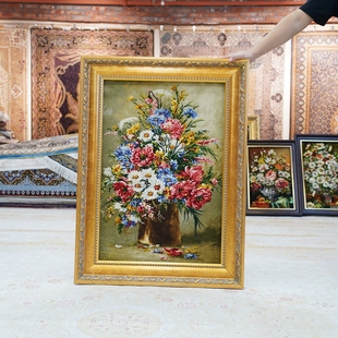 天匠伊朗进口羊毛挂毯波斯花卉客厅书房家用羊毛加丝挂毯55x78cm