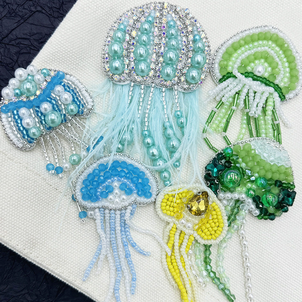 精美手工立体水母成品流苏布贴装饰贴花胸针DIY衣服鞋包帽修饰贴
