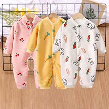 婴儿珊瑚绒连体衣宝宝法兰绒开档睡衣套装男宝2025新款春装家居服