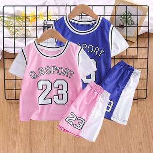 儿童运动套装2025夏季速干篮球服女童女孩短袖短裤撞色专用球衣