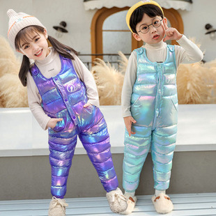 儿童羽绒棉背带裤一条过冬宝宝婴儿棉裤男童女宝秋冬夹棉加厚裤子