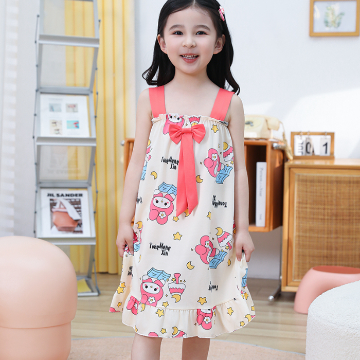3-6-10岁女童吊带睡裙儿童睡衣夏天空调服女孩连衣裙中大童家居服