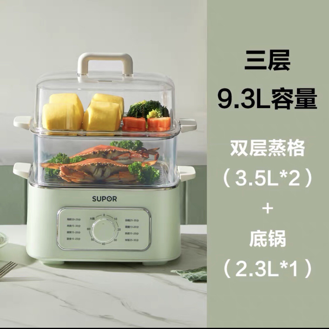 苏泊尔电蒸锅二层定时家用炖蒸煮一体多功能小型电蒸笼ZN23FK930