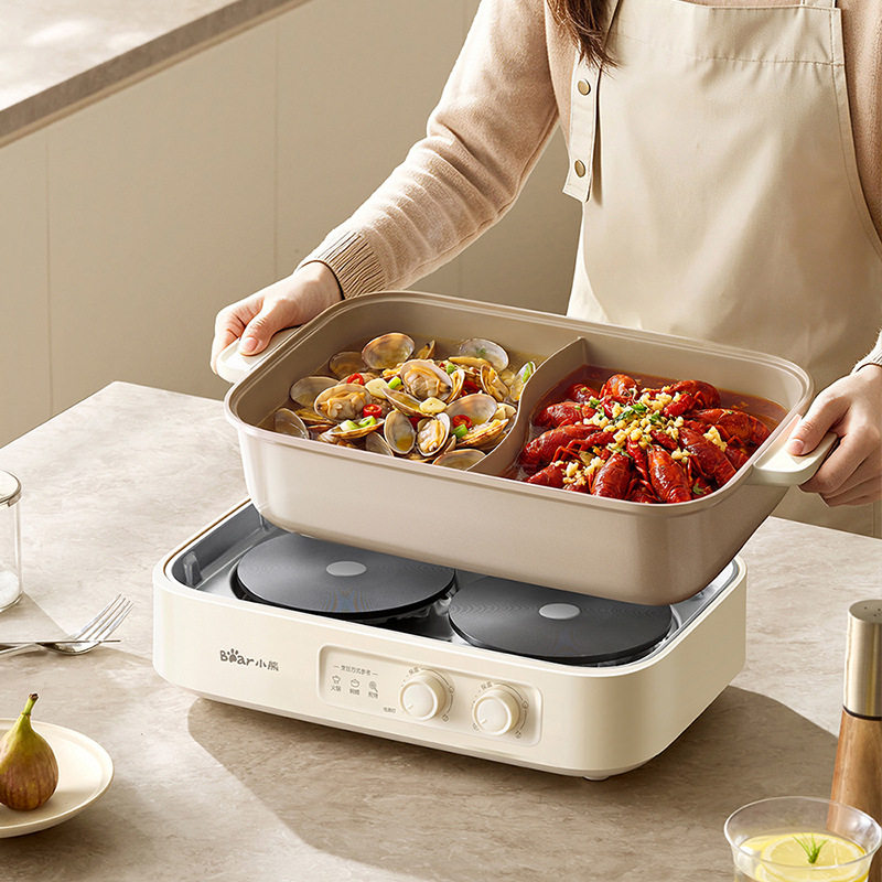 小熊电火锅DHG-M60H2 家用钛陶鸳鸯锅多功能料理分体式热火锅6.5L