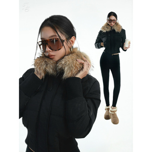 限量Dailyshero*100%貉子毛&90白鹅绒 复古大毛领短款收腰外套