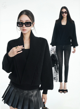 限量Dailyshero*retro lines羊毛版 大v领交叠翻领毛织上衣