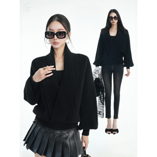 限量Dailyshero*retro lines羊毛版 大v领交叠翻领毛织上衣