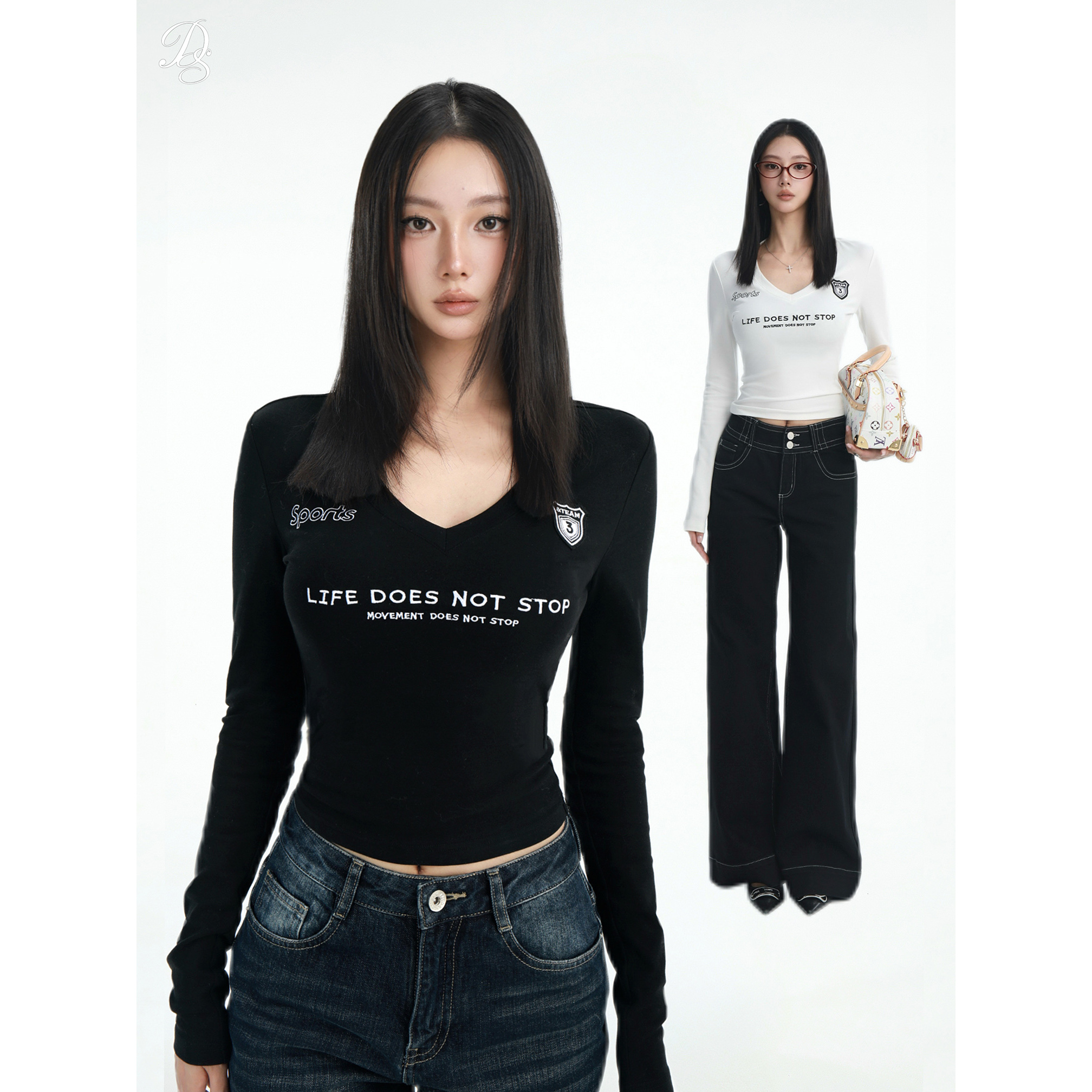 限量Dailyshero*Sports球衣T—240g掐腰版！高弹v领修身长袖上衣