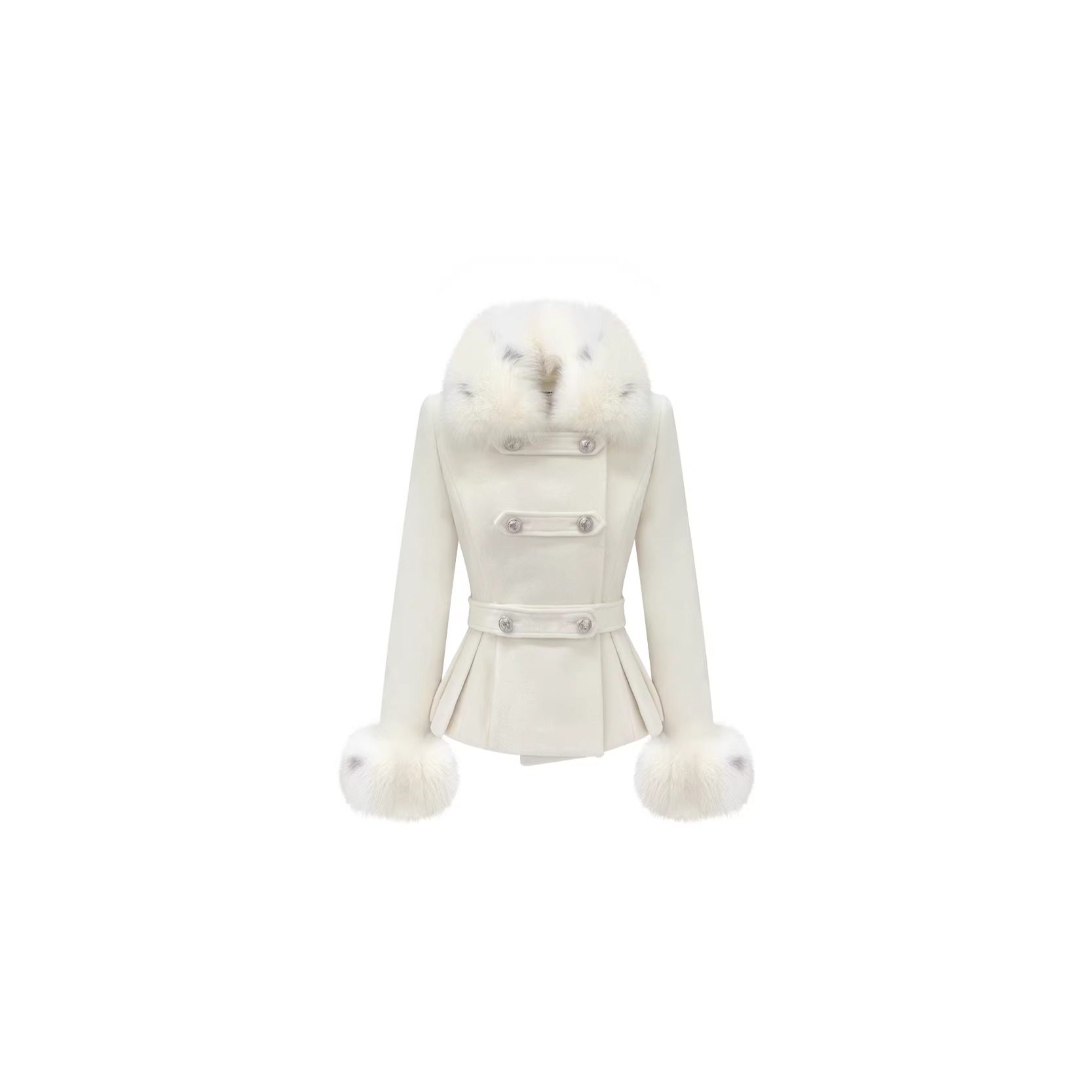 Momoshero【松本城初雪】100%羊毛&白狐毛“高定双排扣”掐腰外套,女装/女士精品,毛呢外套,淘宝优惠券,粉丝福利购,淘宝优惠卷