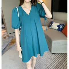 Korean collar bubble sleeve dress women's summer new gentle loose show thin retro quality skirt