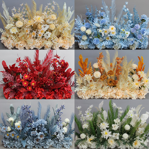 婚庆仿真花排羽毛地排花路引花艺