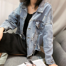 新款 宽松毛边单排扣学生上衣 韩版 破洞牛仔外套女长袖 短款 2019秋季