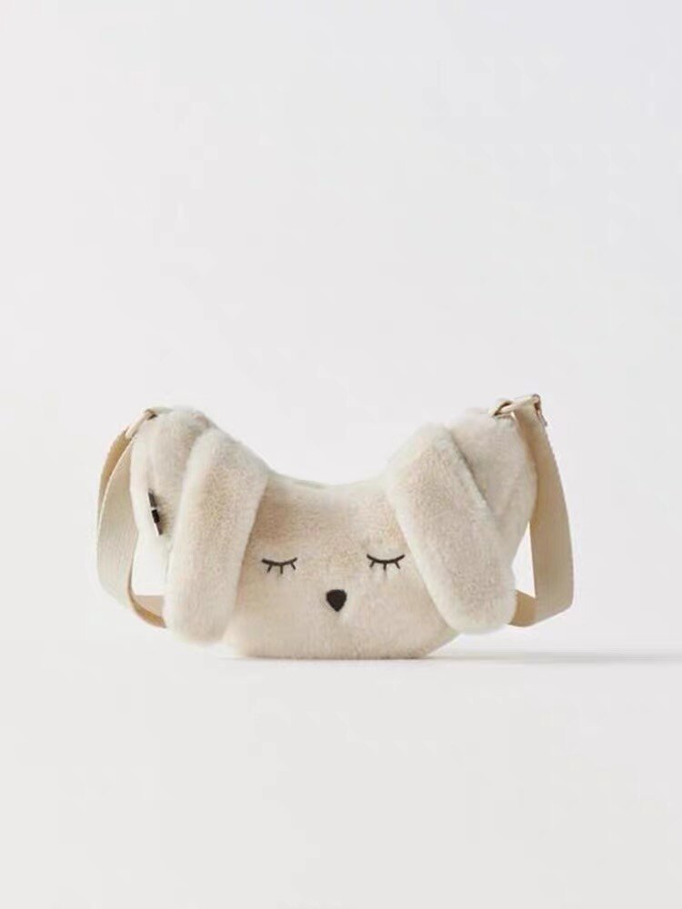 毛绒兔子包包女童秋冬新款可爱毛茸茸单肩斜挎包糖果搭配拍照包