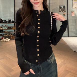 HHYB别来无恙 高级感金属扣长袖针织衫新款软糯修身打底衫女M197