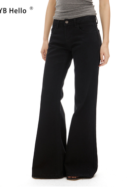HHYB别来无恙 黑色低腰喇叭阔腿牛仔长裤女百搭显瘦长裤 Q244183