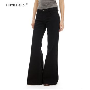 HHYB别来无恙 黑色低腰喇叭阔腿牛仔长裤女百搭显瘦长裤 Q244183