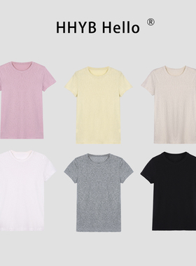 HHYB别来无恙 韩系小众圆领正肩修身短袖T恤2025夏新款上衣250187
