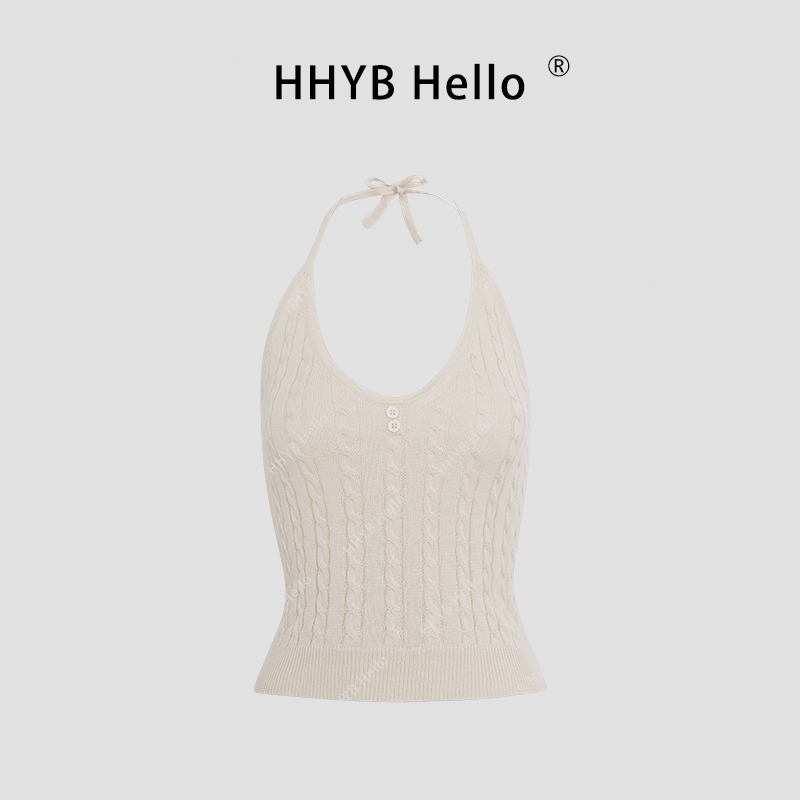 HHYB别来无恙 2025春新款纯欲风美式复古针织百搭挂脖背心女M1081