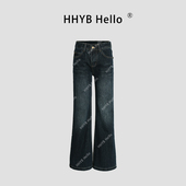 HHYB别来无恙 女Q254094 2025复古简约休闲百搭水洗微喇低腰牛仔裤