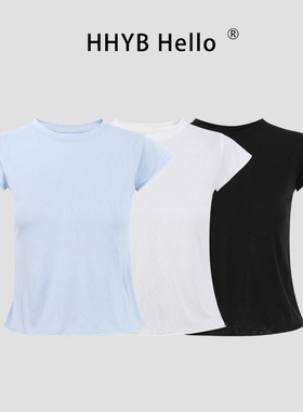 HHYB别来无恙 圆领木耳边修身短袖T恤女2025夏新款洋气上衣250297