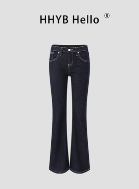 HHYB别来无恙 2025新款时尚低腰微喇撞色复古显瘦阔腿长裤Q254301