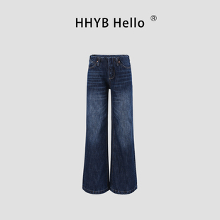 HHYB别来无恙 无腰头设计洗水低腰直筒牛仔裤宽松阔腿长裤Q254303