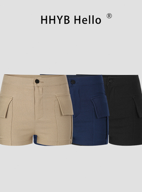 HHYB别来无恙 2025夏季新款时尚百搭高腰显瘦紧身弹力短裤Q254148