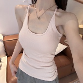 吊带2025新款 HHYB别来无恙 辣妹自带胸垫工字无袖 内搭上衣253007