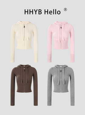 HHYB别来无恙 美式复古连帽针织开衫上衣女2025新款显瘦上衣M1353