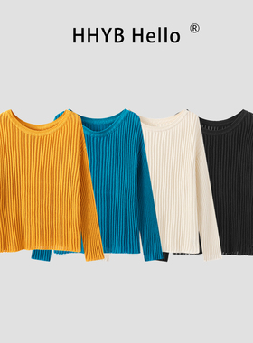 HHYB别来无恙 新款坑条微透宽松镂空针织衫女百搭简约上衣M1092