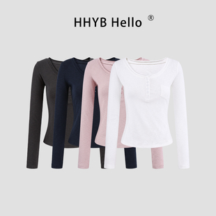 HHYB别来无恙 纯欲修身长袖V领打底衫小个子百搭气质T恤女250966