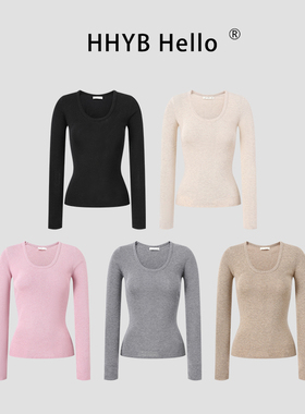 HHYB别来无恙 2025U领温柔风纯色简约基础百搭显瘦内搭打底M1250