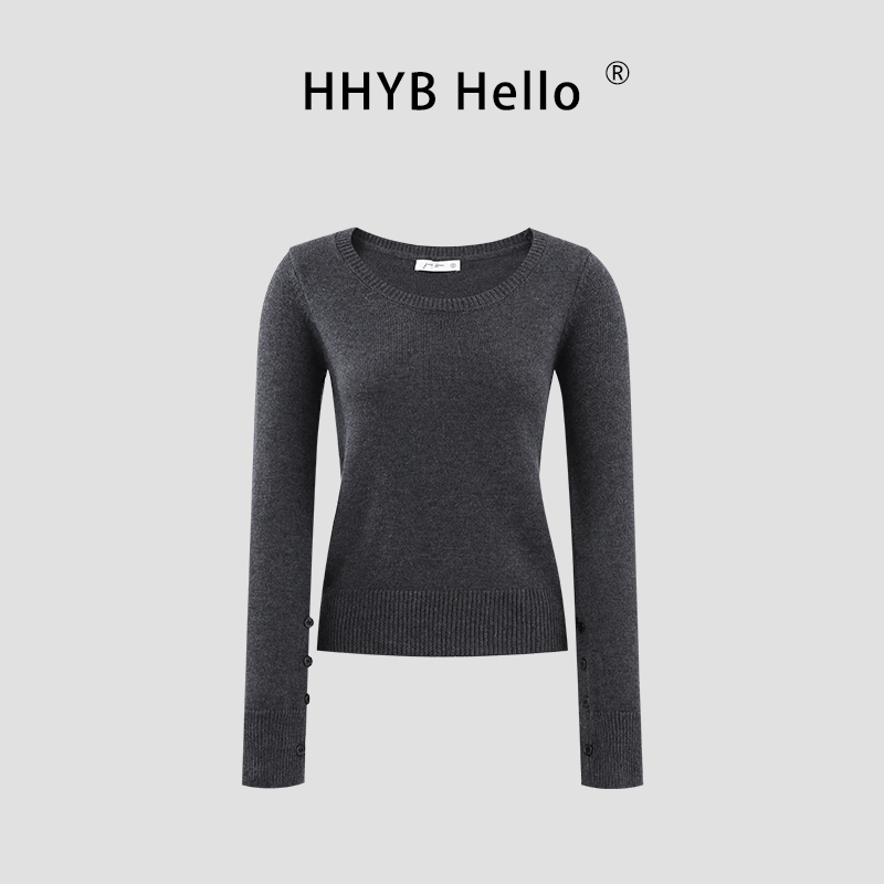 HHYB别来无恙 长袖针织衫秋季新款修身显瘦内搭打底衫上衣M1423
