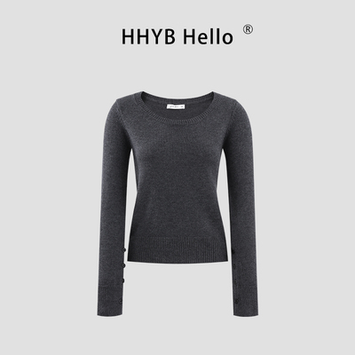 HHYB别来无恙 长袖针织衫秋季新款修身显瘦内搭打底衫上衣M1423