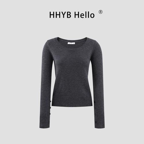 HHYB别来无恙 长袖针织衫秋季新款修身显瘦内搭打底衫上衣M1423