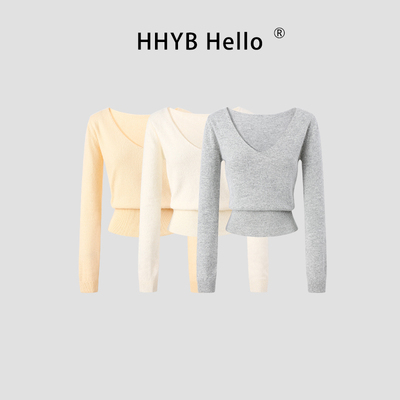 HHYB别来无恙 韩系V领针织衫女2025秋冬打底高级感软糯上衣M1317