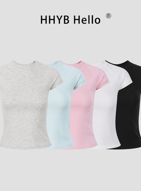 HHYB别来无恙 圆领正肩短袖t女2025新款修身显瘦内搭上衣250332